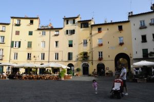 Photo of the elliptical piazza in Luca, Tuscany, Italy from author M A Clarke Scott journey photo